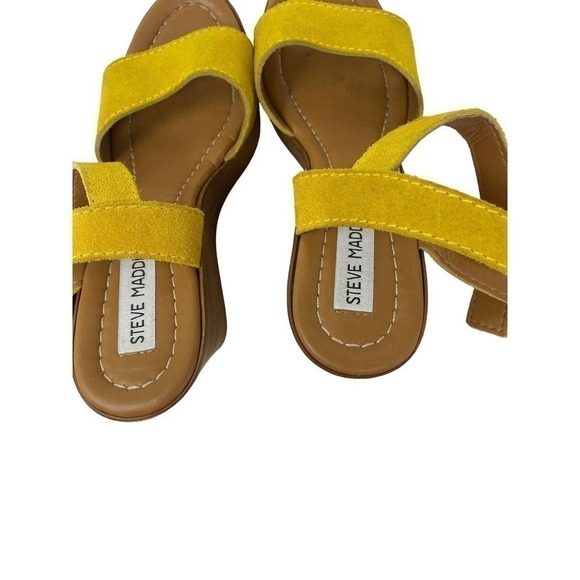 Steve Madden, Mustard Yellow Seclude Chunky Wood Wedge Platform Sandal, 8 NEW - Picture 6 of 8